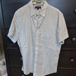 Black and White Casual Button Down Shirt with Geometric Pattern